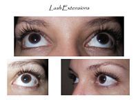 A woman 's eyes are shown before and after getting lash extensions.