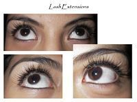 A collage of three pictures of a woman 's eyes with lashes.