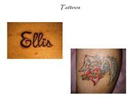 A woman has a tattoo of the name ellis on her arm.