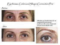 A before and after picture of a woman 's eyebrows.