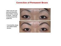 A before and after picture of a woman 's permanent eyebrows.