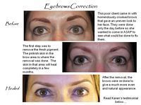 A before and after picture of a woman 's eyebrows.