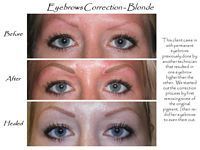 A before and after picture of a woman 's eyebrows.