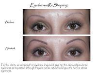 A before and after picture of a woman 's eyebrows.