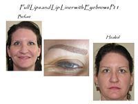 A before and after picture of a woman 's face with eyebrows.