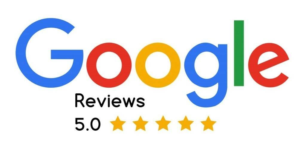 Google Reviews logo with a 5.0 rating and gold stars.