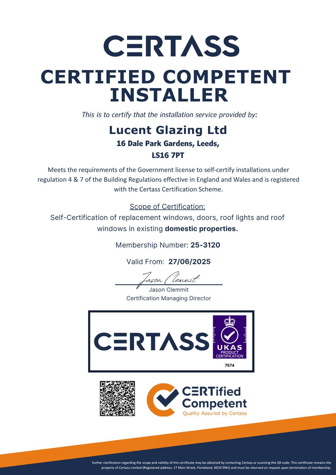 Lucent Glazing Certass Certification