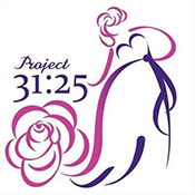 A logo for project 31:25 with a woman and a rose.