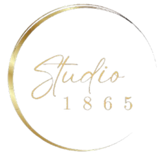 A logo for studio 1865 with a gold circle around it
