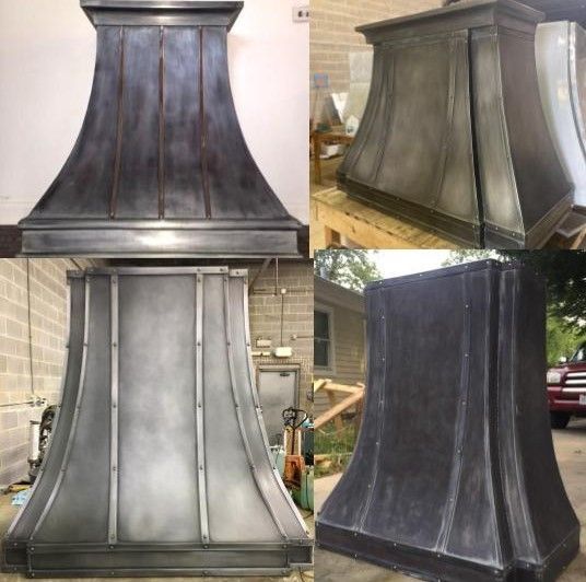 A collage of four pictures of a metal hood