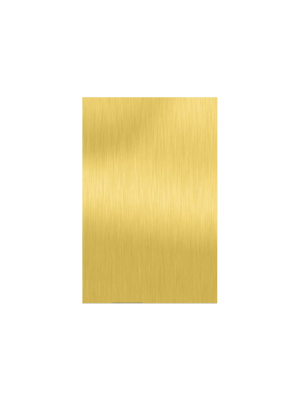 A sheet of brass metal with a brushed finish on a white background.