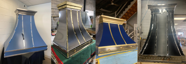 A collage of four pictures of different types of hoods.