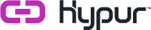 A close up of a hypur logo on a white background.