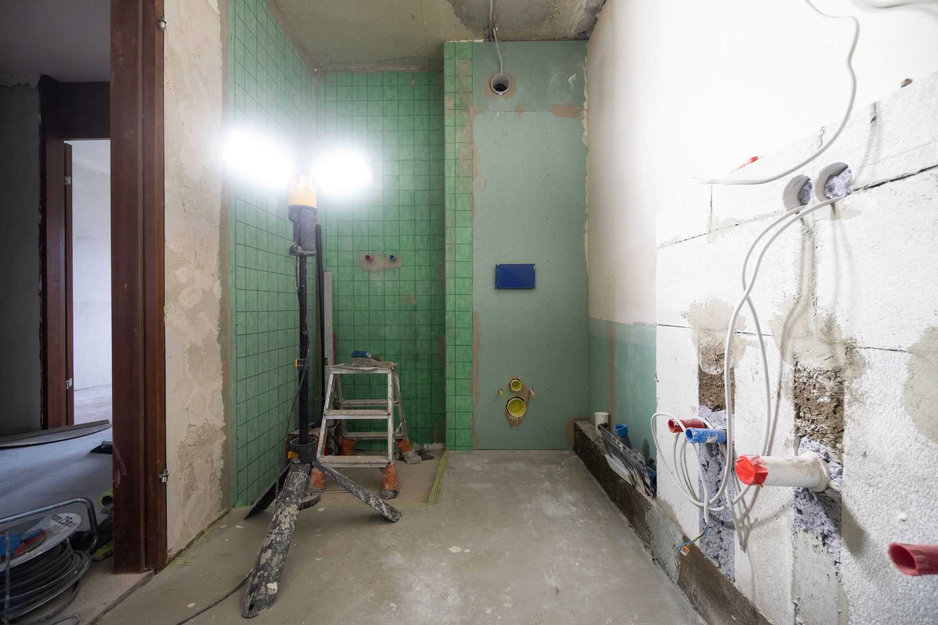 Bathroom under renovation and remodeling wiring