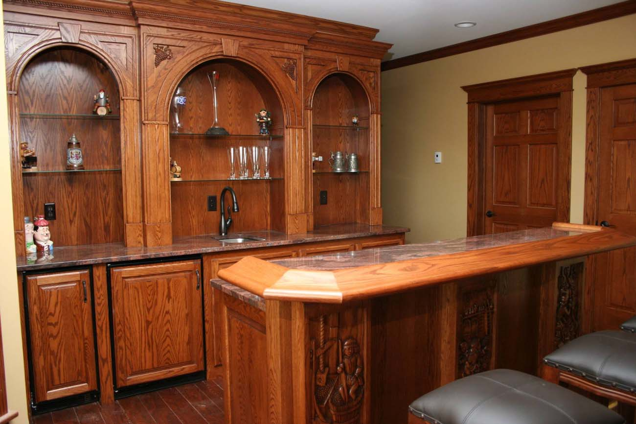 There is a bar in the middle of the room.