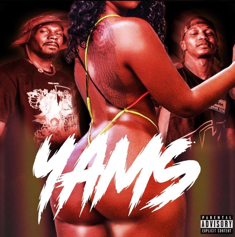 An album cover for yams features a woman in a bikini