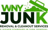 WNY Junk Removal & Cleanout Services Logo for WNY Junk, featuring green text and a trash bin icon, with the tag