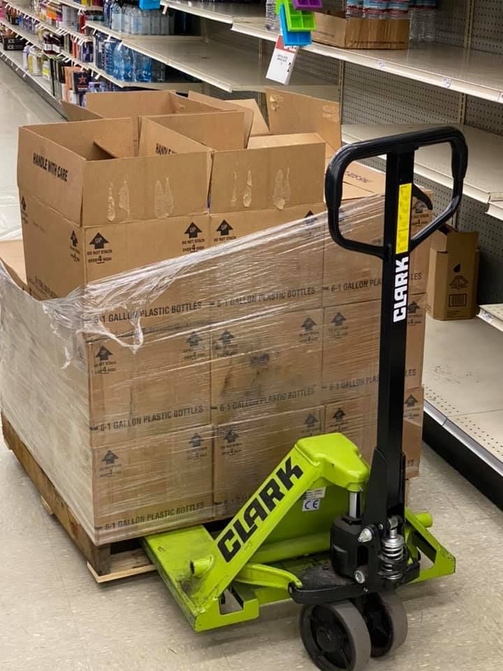 A pallet jack, branded 