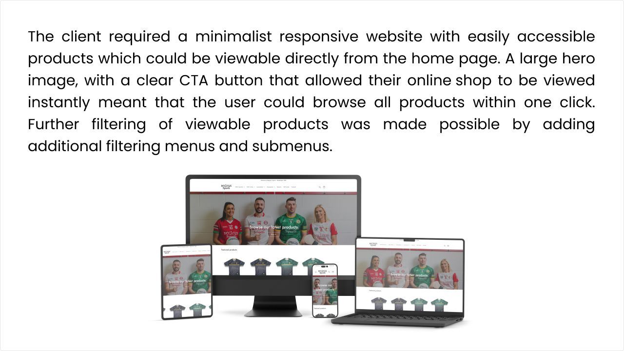 Website design with a hero image, CTA button, and responsive displays.