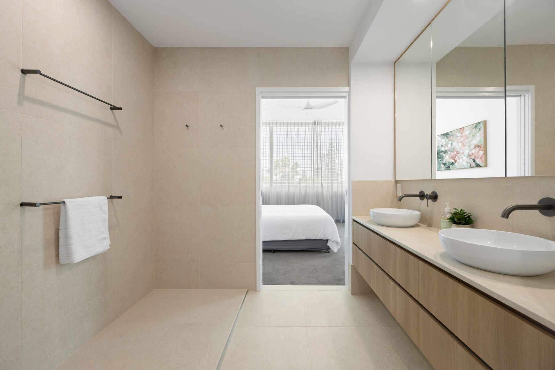 Modern Bathroom With a Double Vanity — Foreshore Kitchens in Mooloolaba, QLD