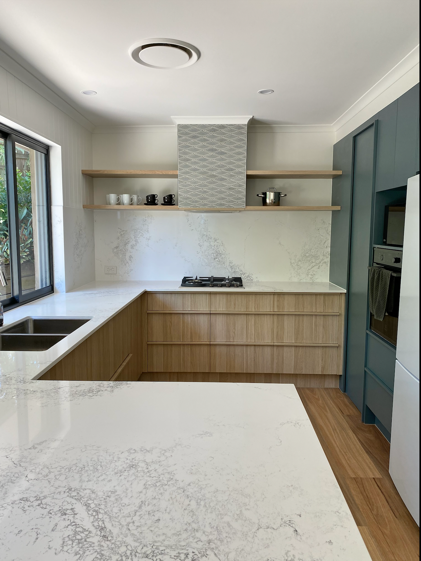 White Kitchen With Marble-patterned Countertops — Foreshore Kitchens in Coolum Beach, QLD