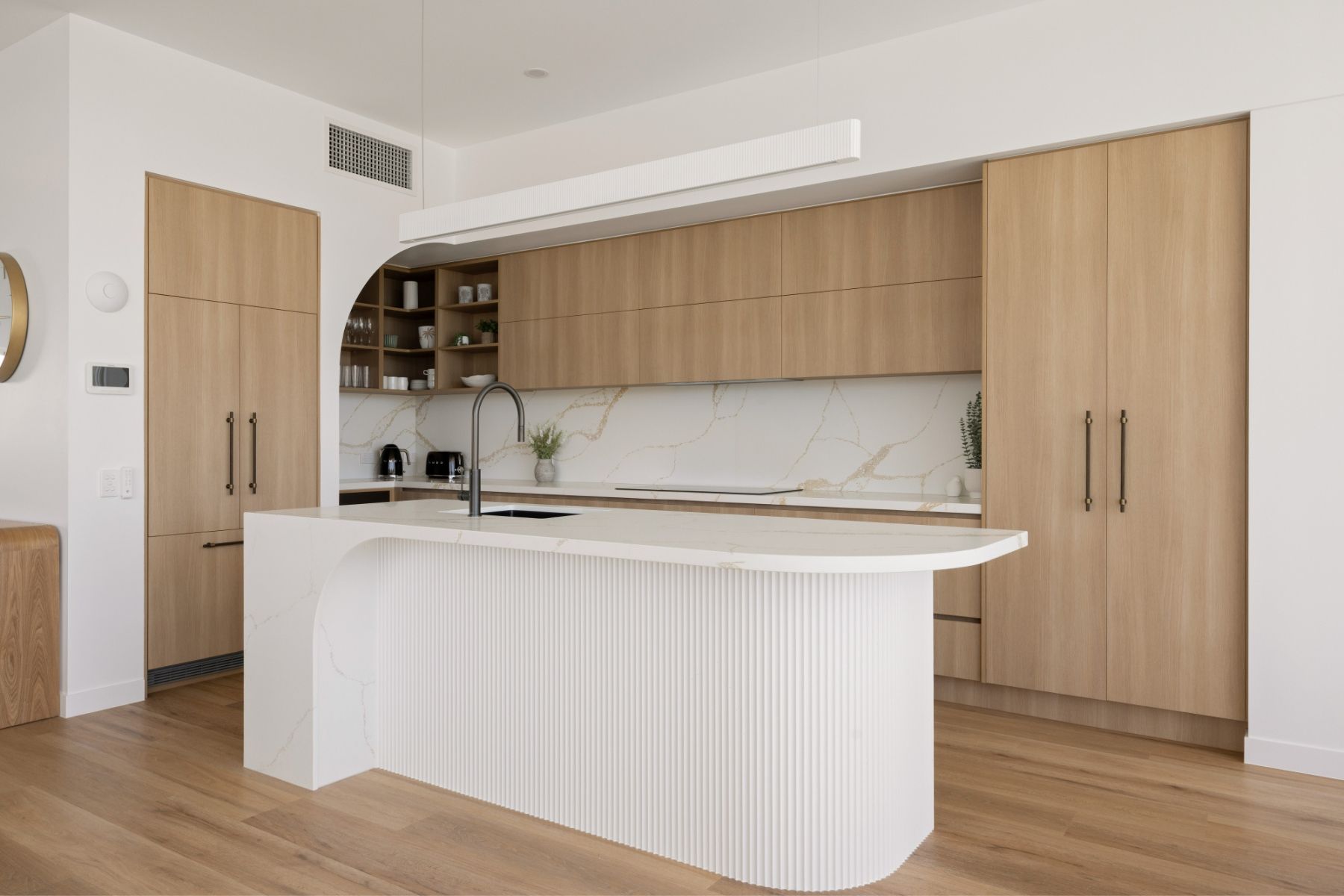 Modern Kitchen With Gray Cabinets, Teal Backsplash — Foreshore Kitchens in Coolum Beach, QLD