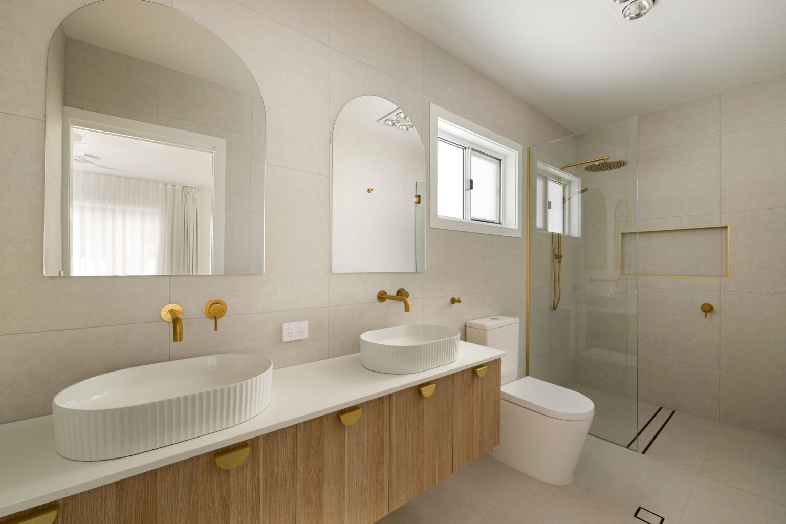 Modern Bathroom With Double Vessel Sinks — Foreshore Kitchens in Gympie, QLD