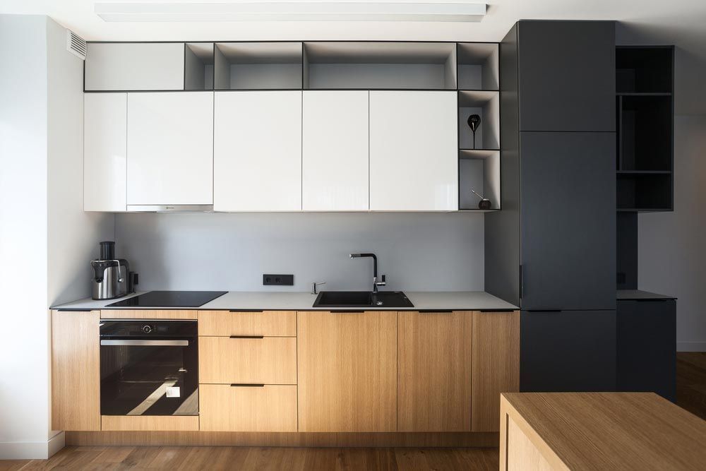 Modern Kitchen With White and Wood Cabinets — Foreshore Kitchens in Coolum Beach, QLD