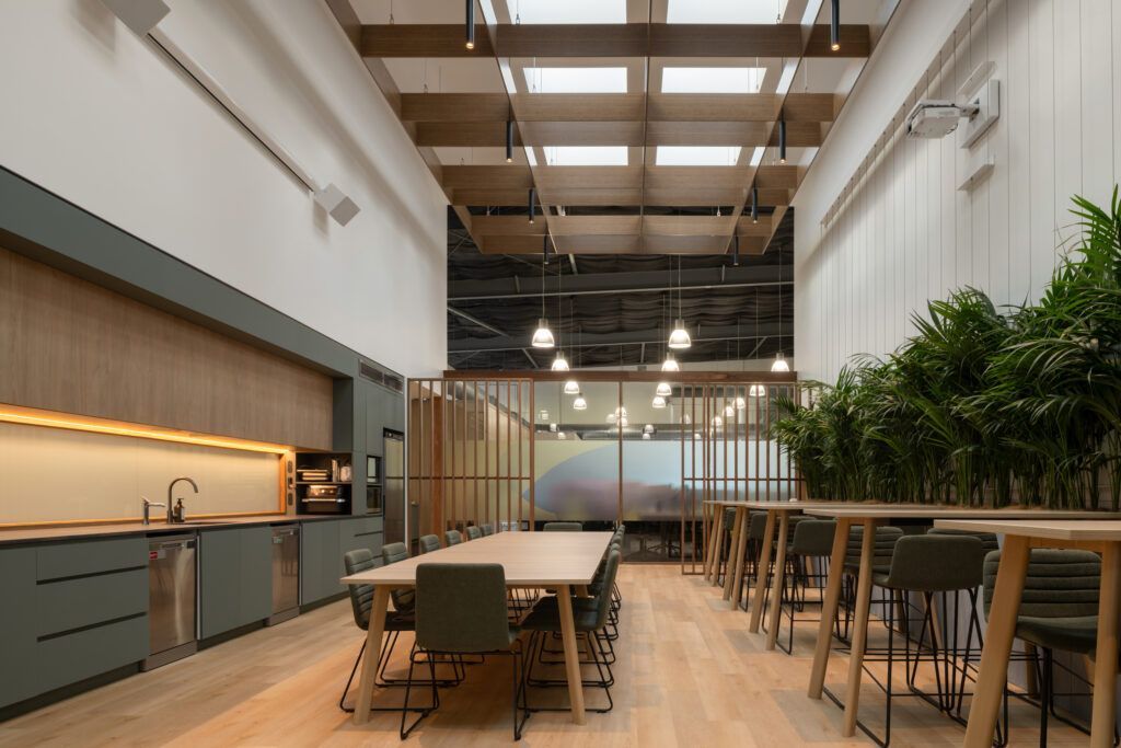Modern Communal Office Kitchen With Wooden Ceiling Beams — Foreshore Kitchens in Noosa, QLD