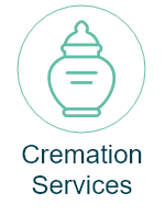a logo for cremation services with a picture of a urn in a circle .