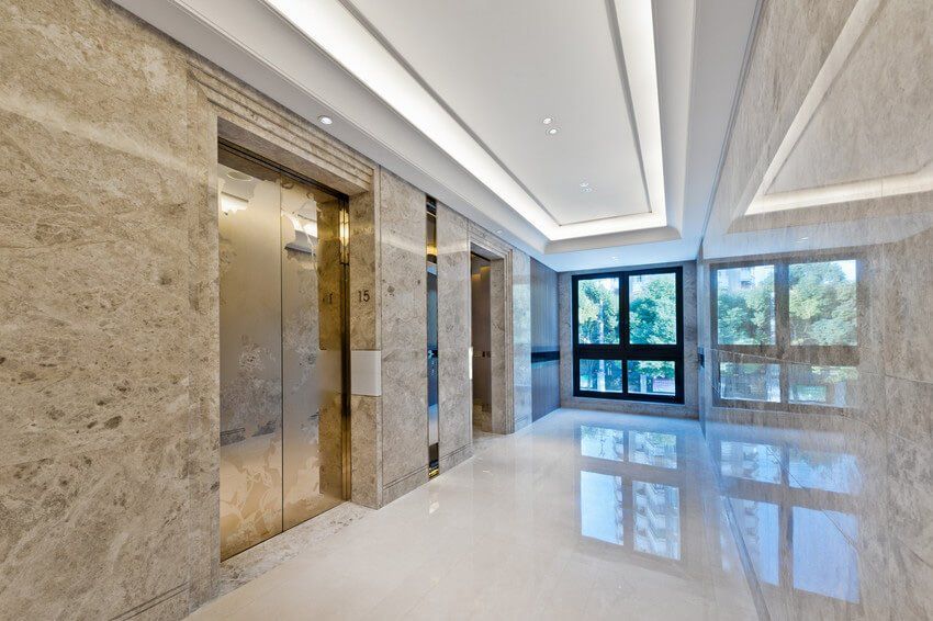 Lift lobby in beautiful marble without people