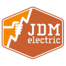 An orange and white logo for jdm electric