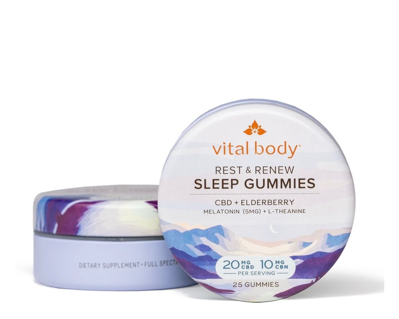 A can of vital body rest and renew sleep gummies.