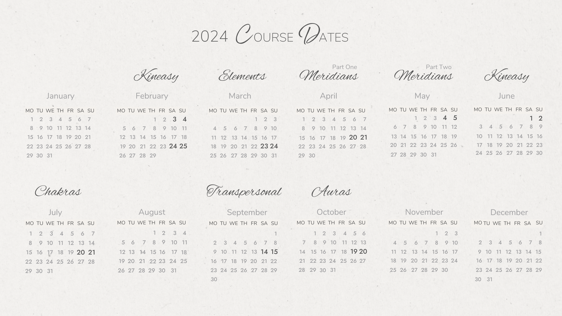 calendar of course dates
