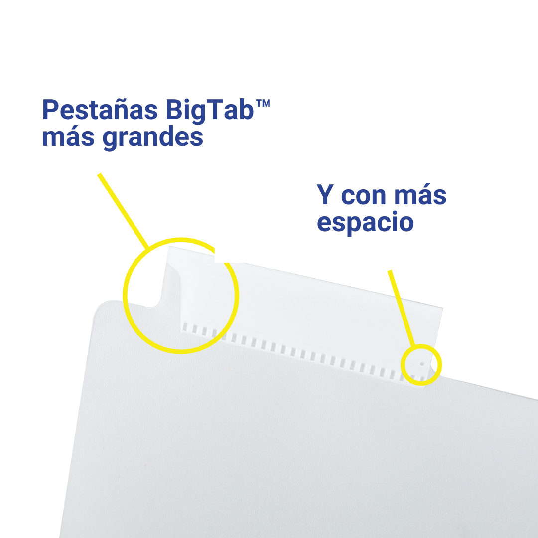 Un primer plano de una carpeta con las palabras pestañas grandes escritas en ella.