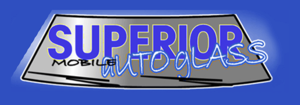 A logo for superior mobile auto glass on a blue background