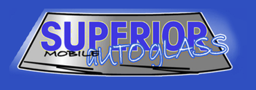 A logo for superior mobile auto glass on a blue background