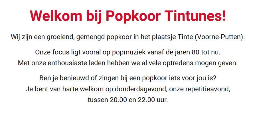 Popkoor Tintunes donderdag Tinte Tintestein