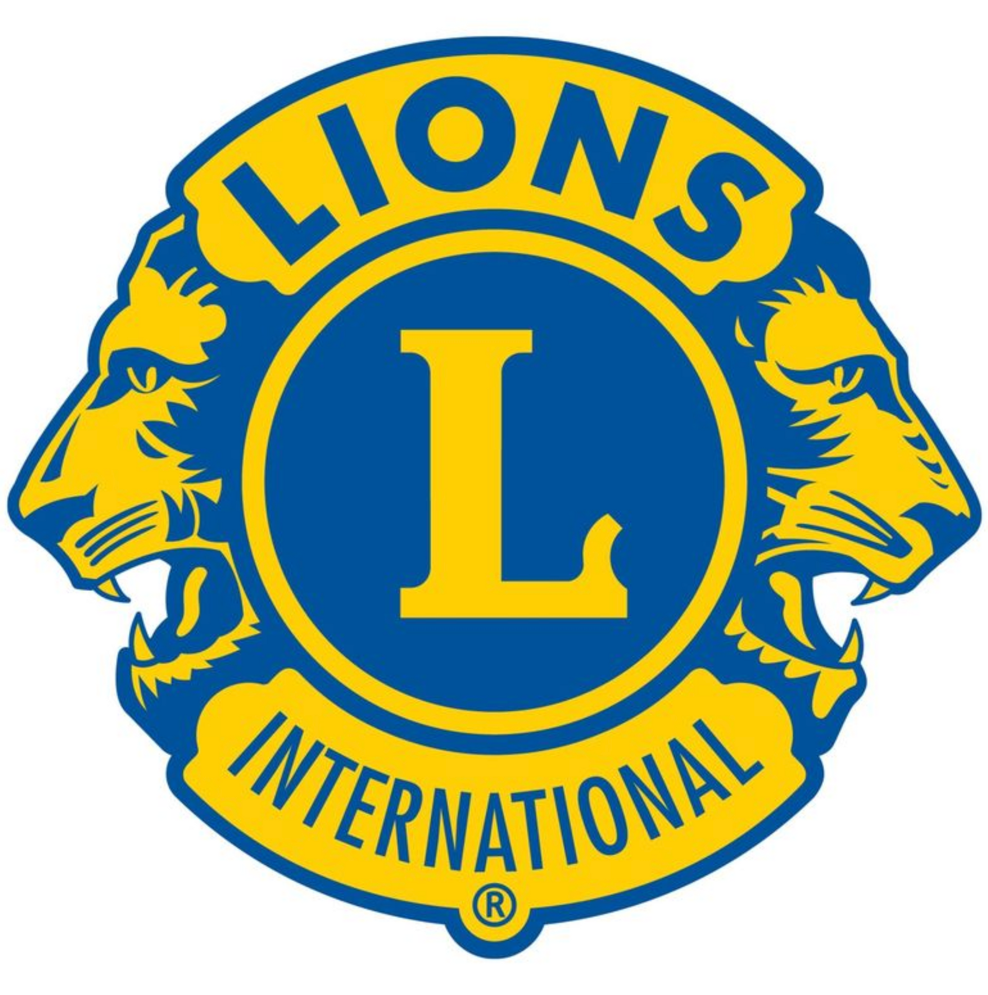 A blue and yellow logo for lions international