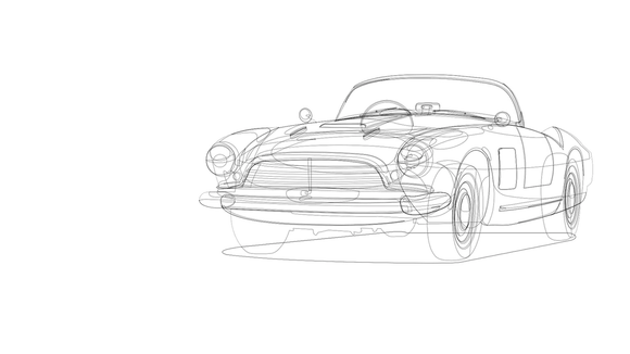 Pencil sketch of a classic convertible car, front view on a white background