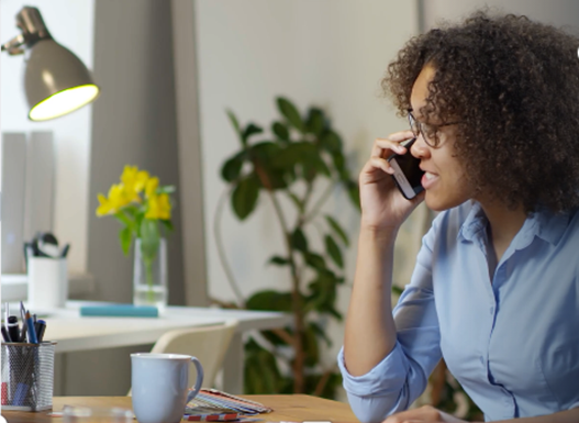 Person on phone working from home