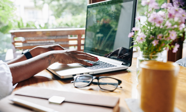 Person on phone working from home