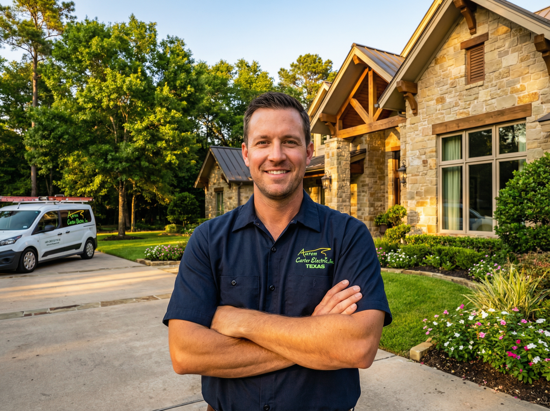Aaron-Carter Electric electrician working on electrical panel in The Woodlands Texas home