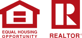 A red logo for equal housing opportunity and a red logo for a realtor.