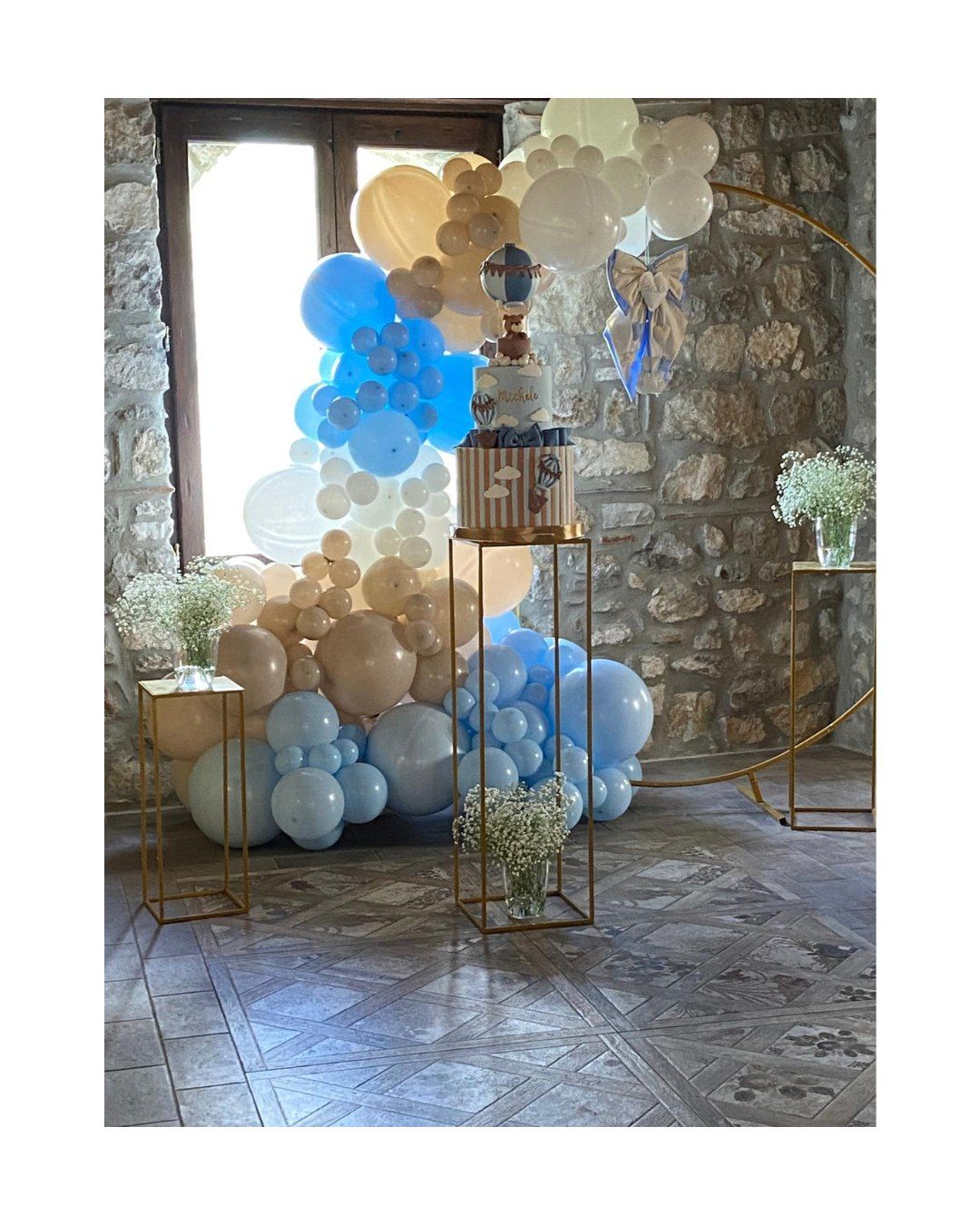 ballon art azzurro, oro e beige