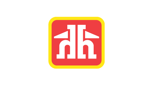 A red and yellow logo on a white background.