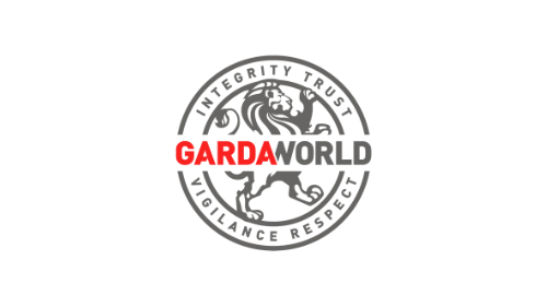 A logo for gardaworld with a lion in a circle on a white background.