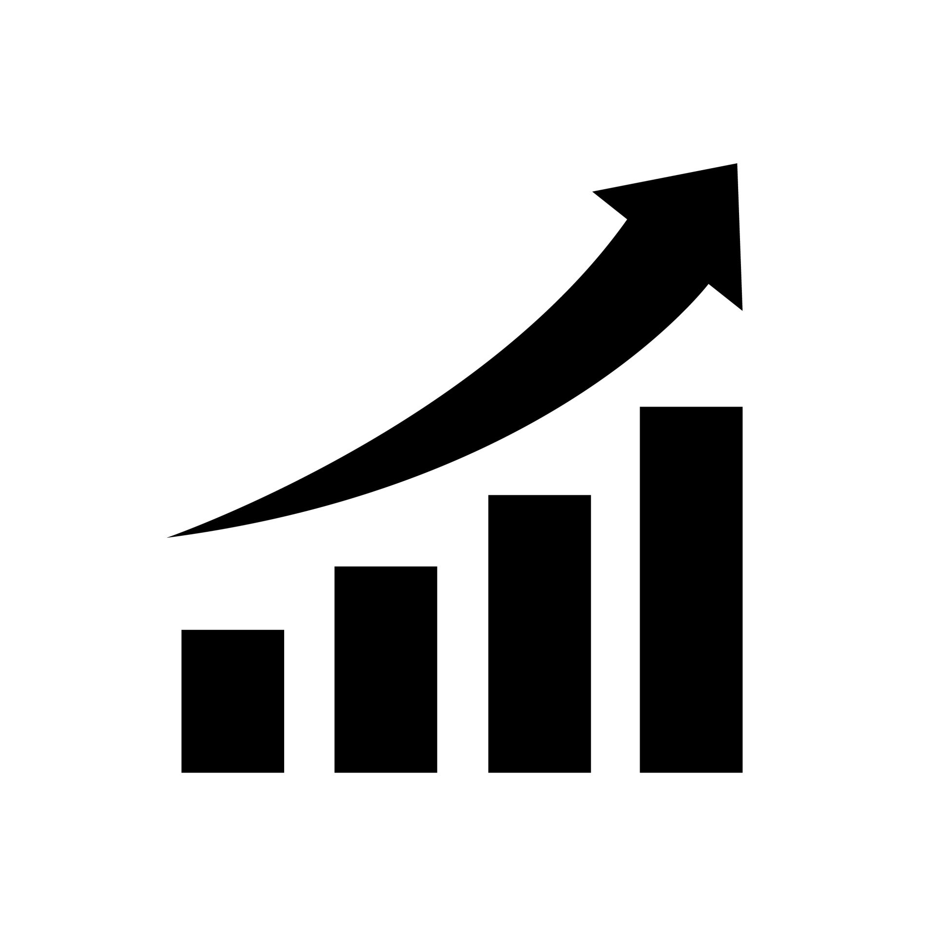 A black and white icon of a graph with an arrow pointing up.
