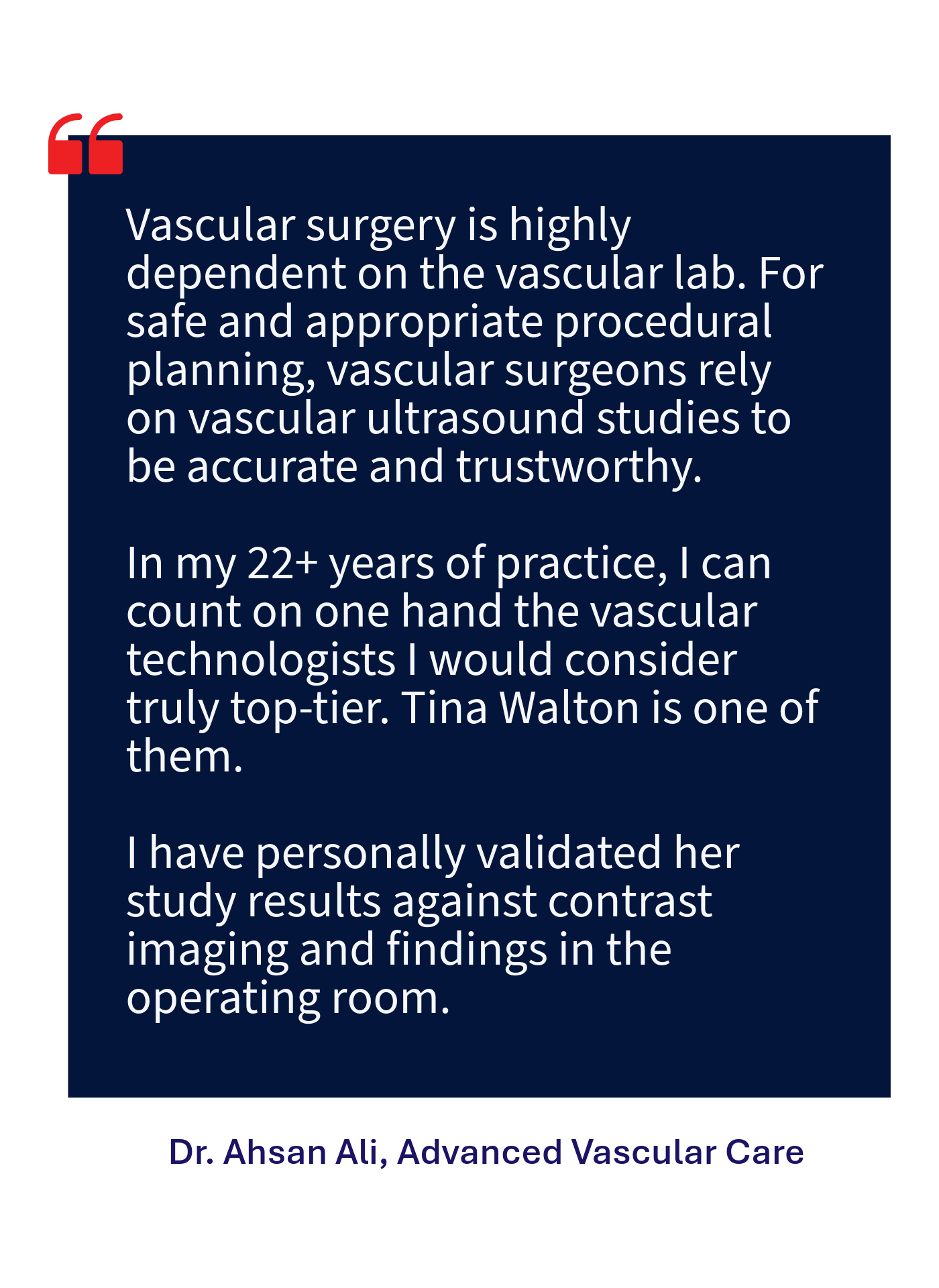 Mobile client feeback from A. Ali from Advanced Vascular Care in Farmers Branch, TX
