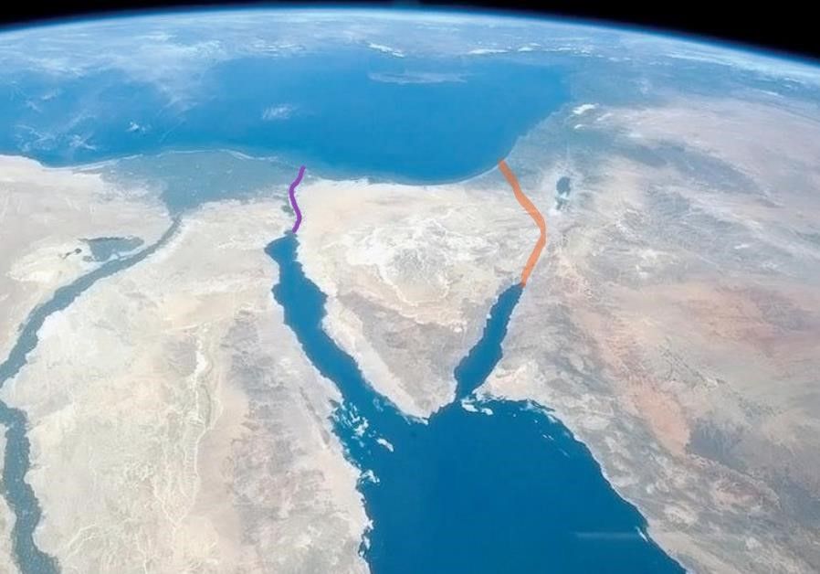 An aerial view of the earth showing the red sea